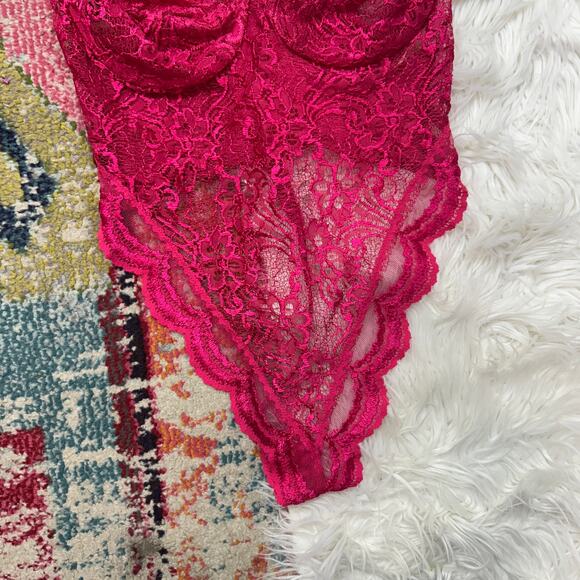 Vintage 80s Victoria's Secret Pink Lace One Piece Teddie Bodysuit Lingerie 36C - Picture 4 of 8